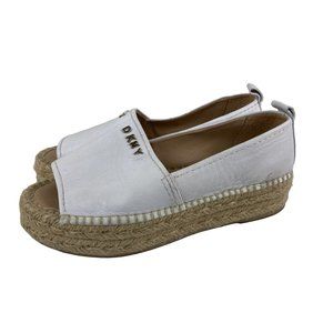 DKNY Womens Sz 6.5 White Leather Espadrilles Slip On Platform Sandals Comfort